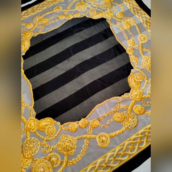 Pierre Cardin Paris 💯 Silk Scarf Gold & Black - Picture 6 of 16